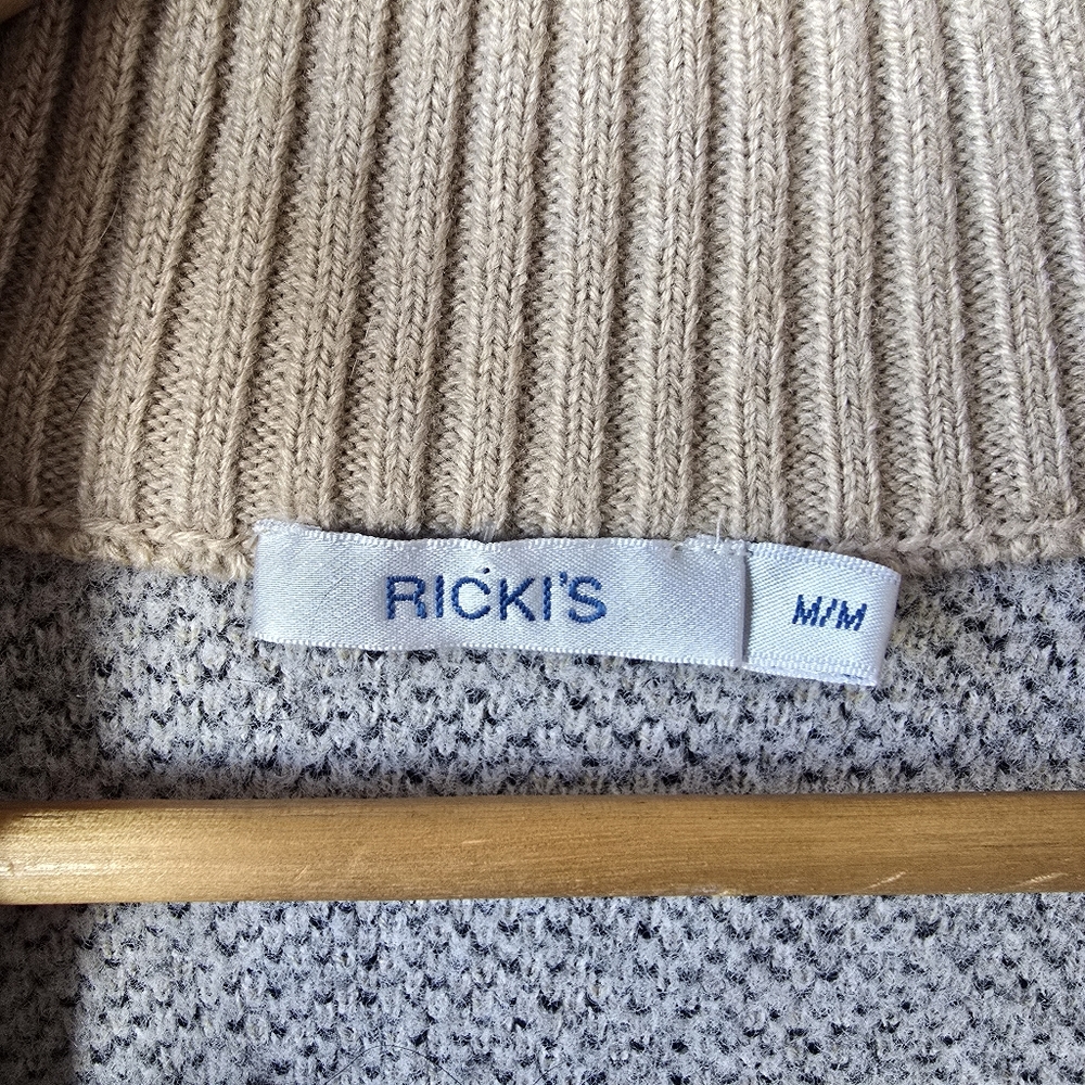 Ricki's Sheep Lamb Print 1/4 Zip Long Sleeve Pullover Tan Sweater Medium - Picture 6 of 12